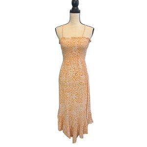 Angie Sleeveless Strap Orange Floral Rayon Maxi Spring Summer Dress Women L